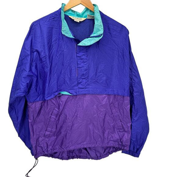L.L. Bean Jackets & Blazers - Vintage LL Bean Jacket Womens Large Blue Purple 1/2 Zip Removable Hood Anorak